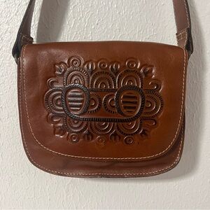 Patricia Nash Tooled Leather Flap Western Saddle Shoulder Bag Cinnamon EUC